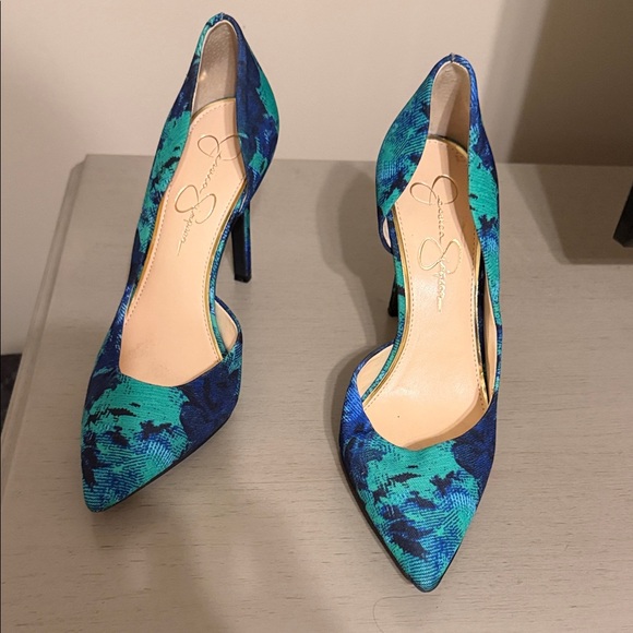 Jessica Simpson Blue and Green Floral Heels - Picture 2 of 9